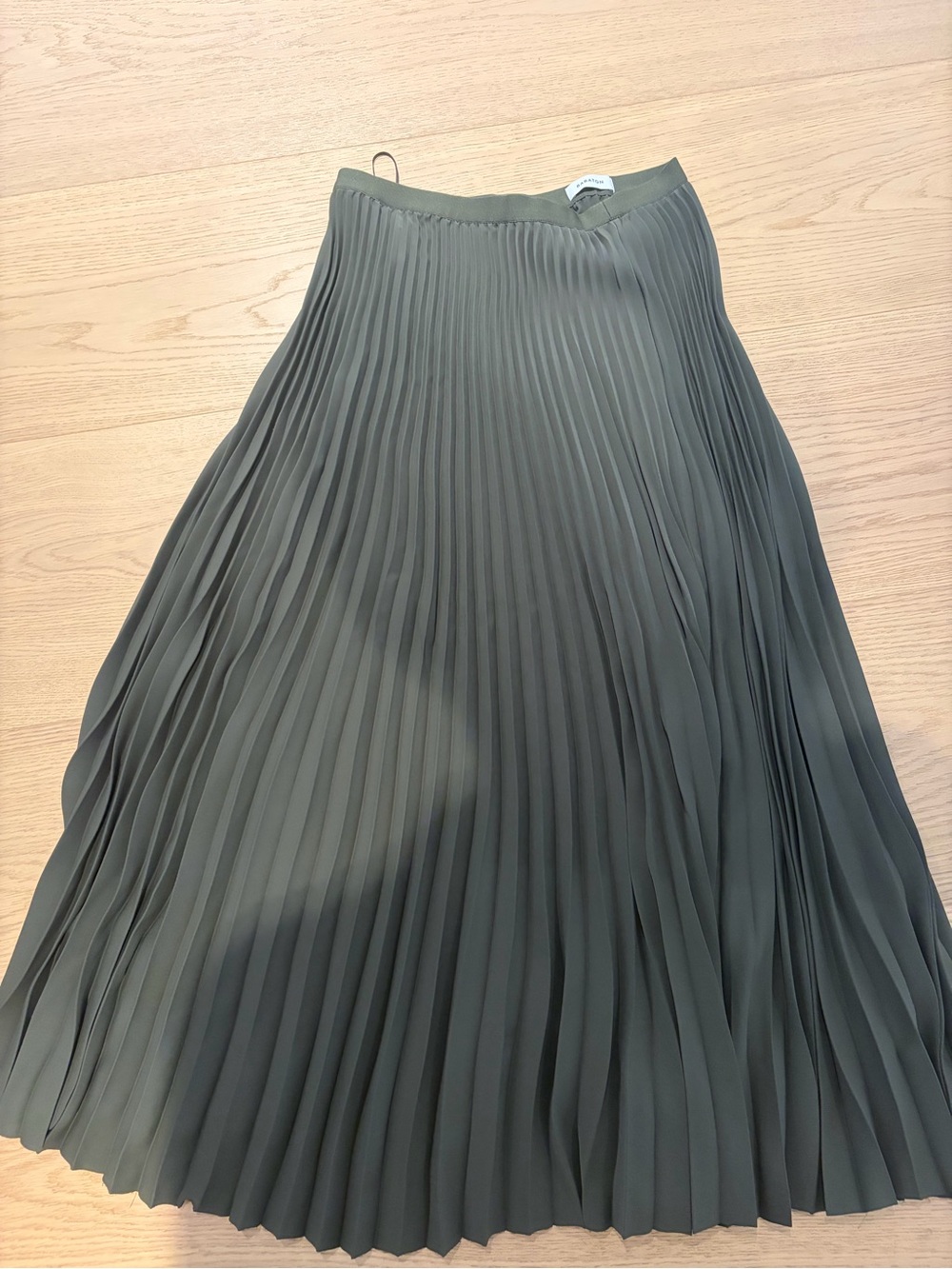Babaton Olive Green Pleated Midi Skirt